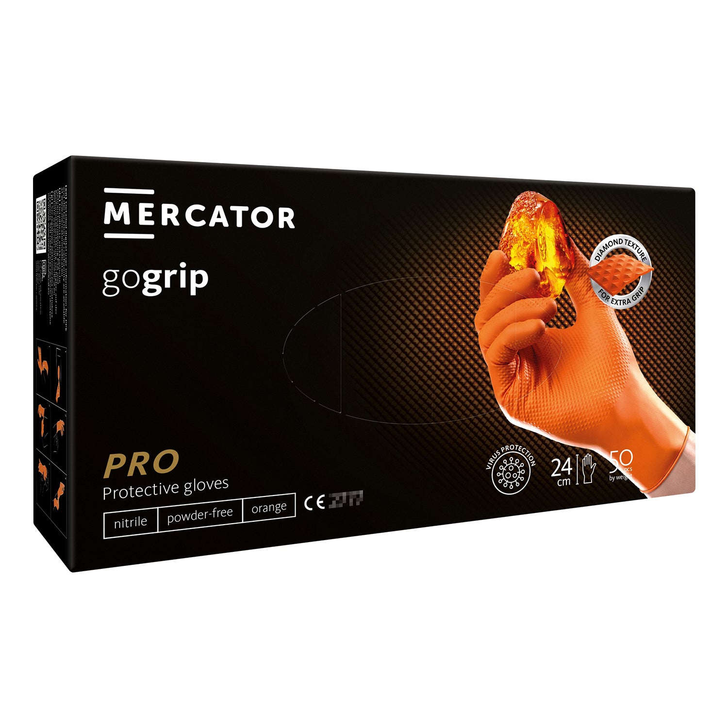 Manusi nitril premium MERCATOR gogrip pro 3D portocaliu, marimea s 50buc