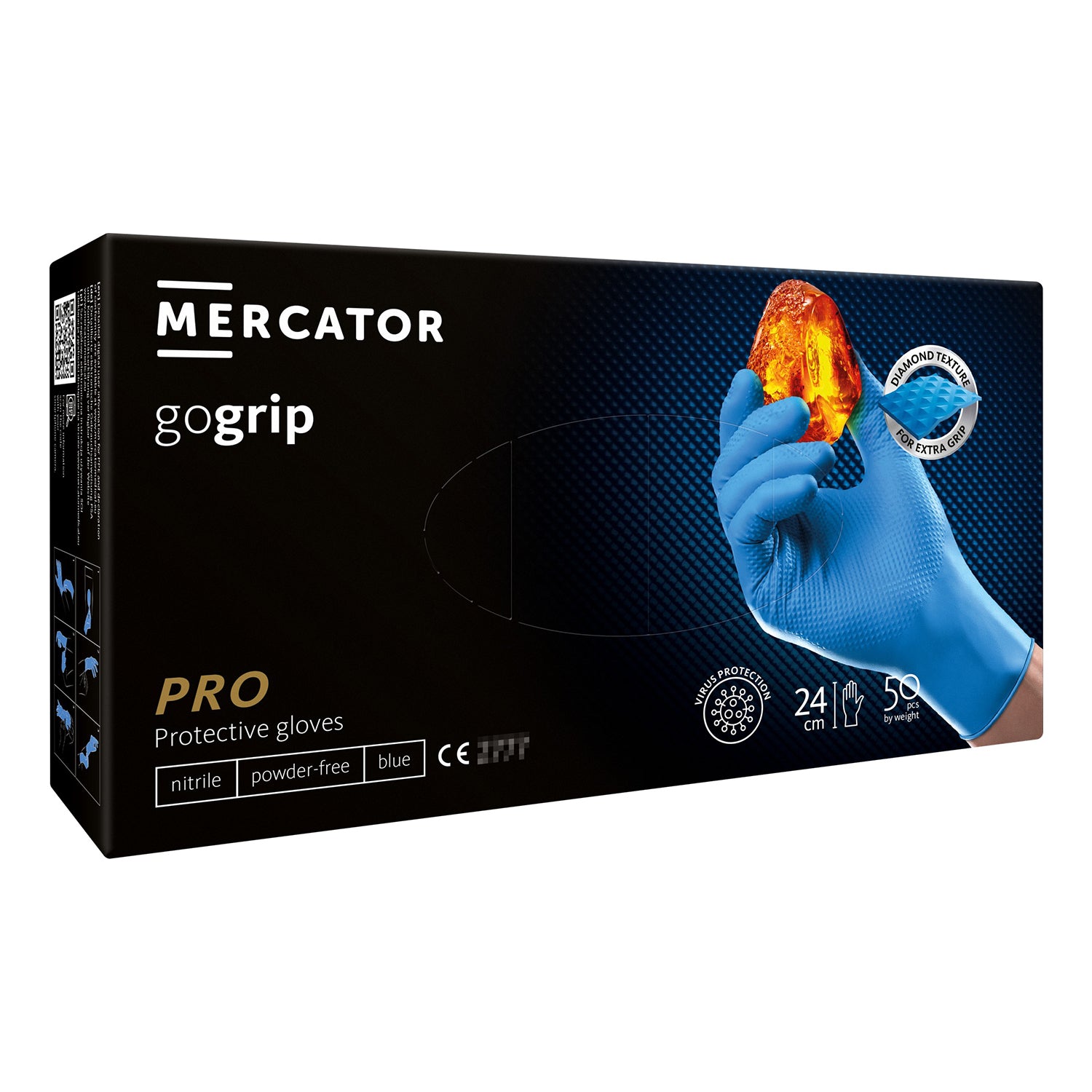 Manusi nitril premium MERCATOR gogrip pro albastru, 3D marimea m 50buc