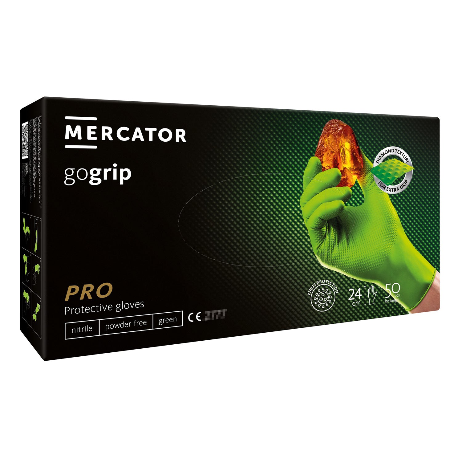 Manusi nitril premium MERCATOR gogrip pro verde, 3D marimea m 50buc