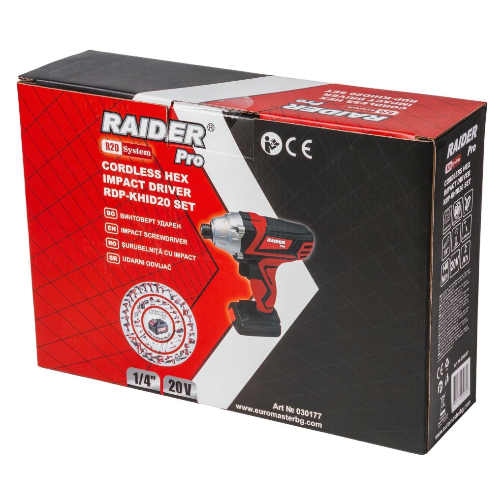 Masina de insurubat cu impact 1/4 hex 140NM 20V 2ah cu acumulator RAIDER