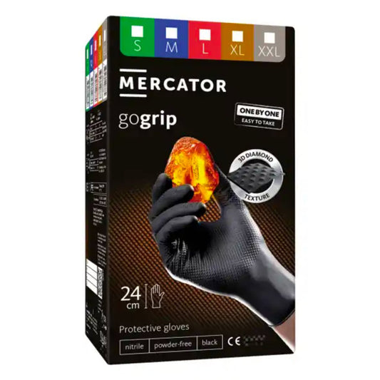 MANUSI DE NITRIL PREMIUM MERCATOR GOGRIP ONE BY ONE CULOARE NEAGRA, MARIMEA M, SET DE 100 BUC