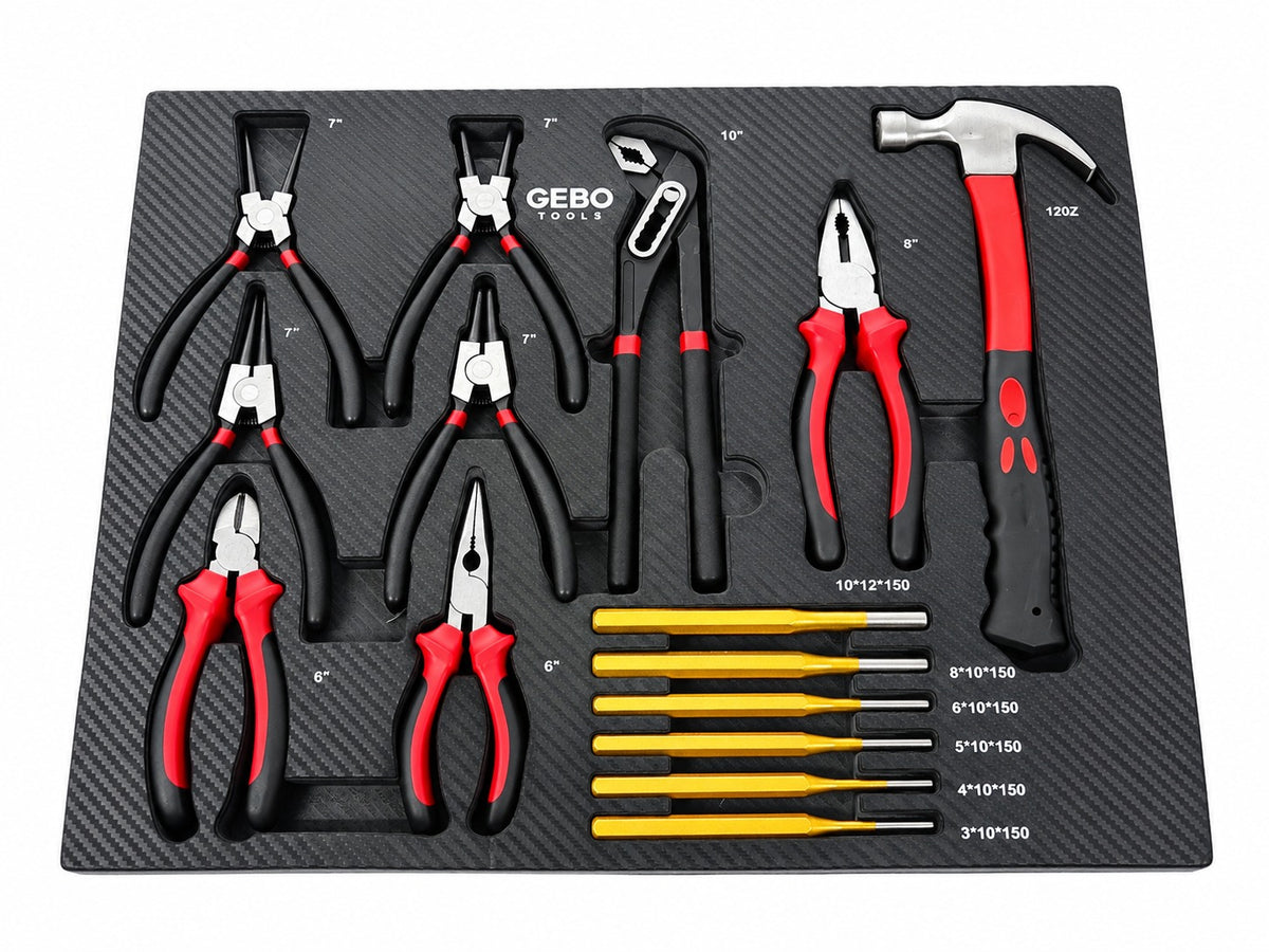 Modul burete organizator dulap de scule, clesti, dornuri si ciocan, 16 piese, 54 x 39,5 x 3 cm GEBO TOOLS