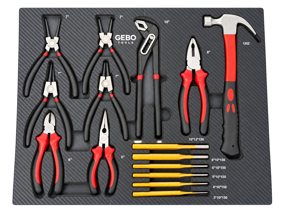 Modul burete organizator dulap de scule, clesti, dornuri si ciocan, 16 piese, 54 x 39,5 x 3 cm GEBO TOOLS