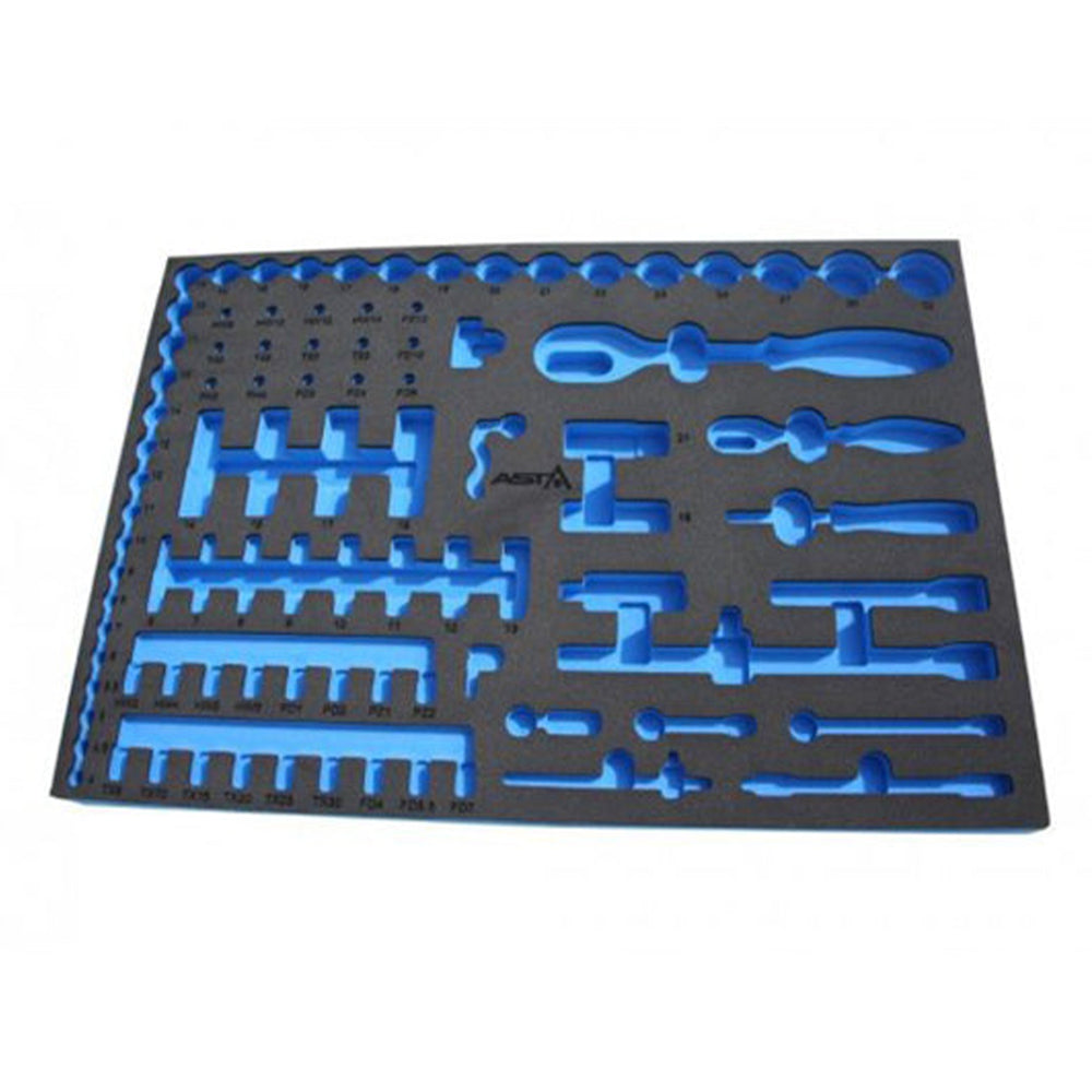 Modul din spuma organizator dulap de scule 92 piese, clichet, chei tubulare, biti, prelungitoare, 54 x 39.5 x 3 cm