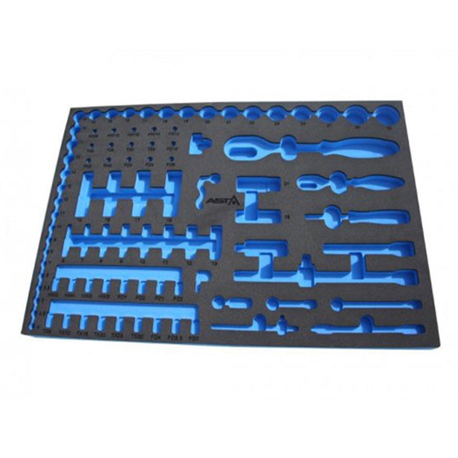 Modul din spuma organizator dulap de scule 92 piese, clichet, chei tubulare, biti, prelungitoare, 54 x 39.5 x 3 cm