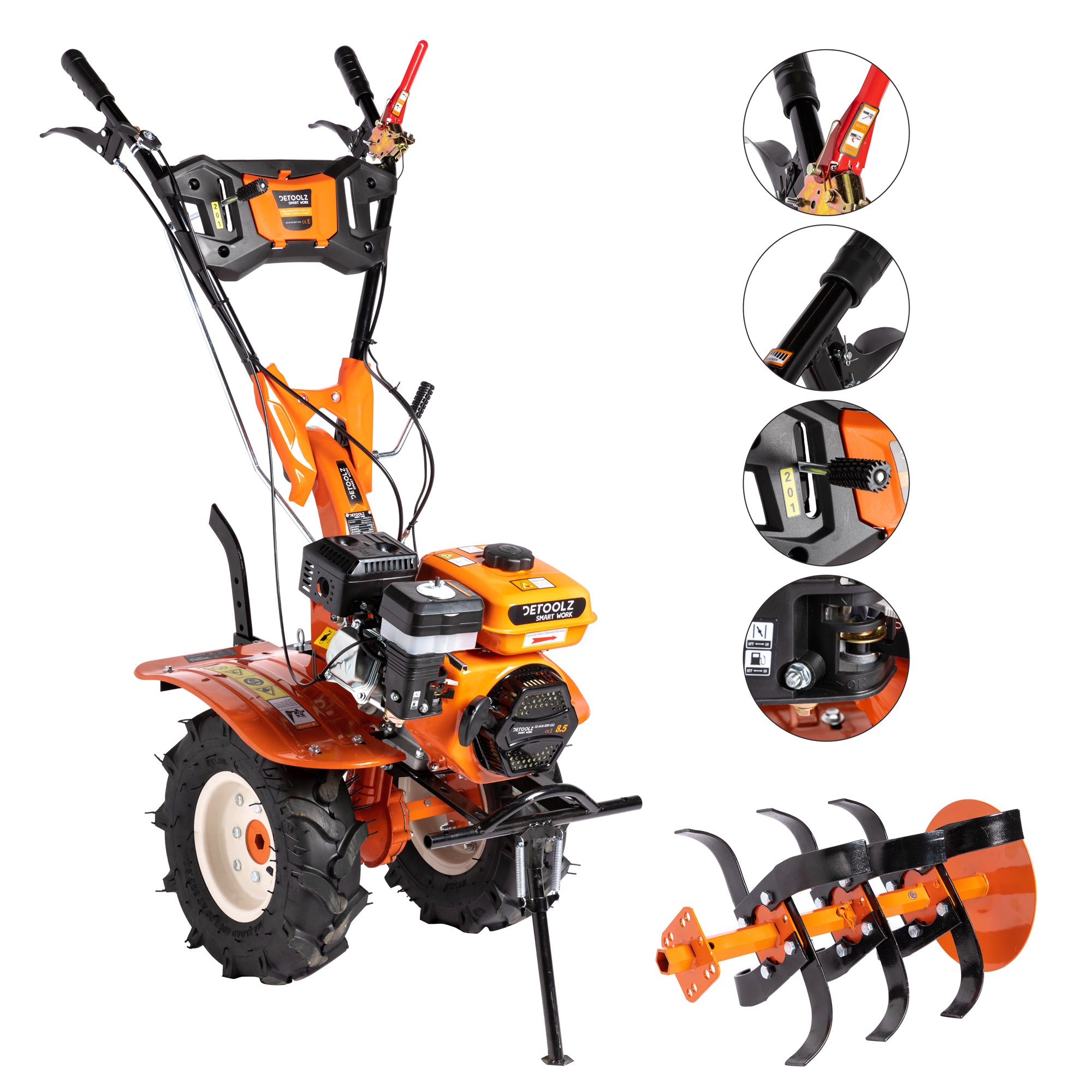 Motocultor 8.5cp cu motor pe benzina 212cc 4T 2+1 viteze DETOOLZ