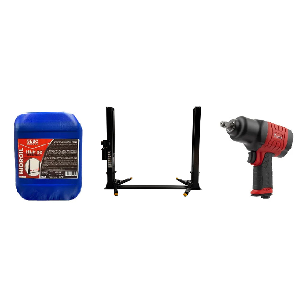 Elevator auto 2 coloane 4T cu deblocare manuala 230V + pistol pneumatic profesional 1/2 1500 NM
