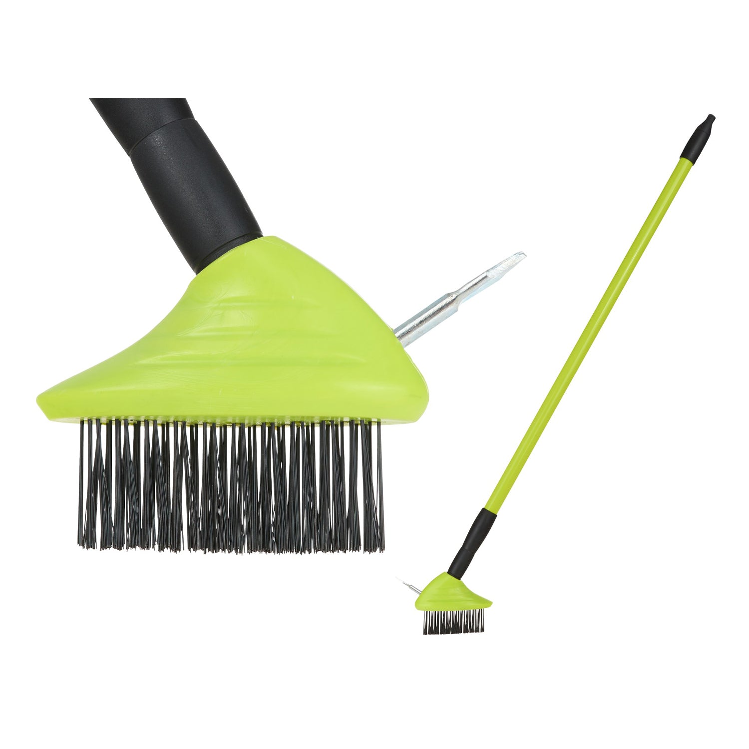 Perie de sarma cu racleta pentru pavaj pietruit, maner telescopic din plastic