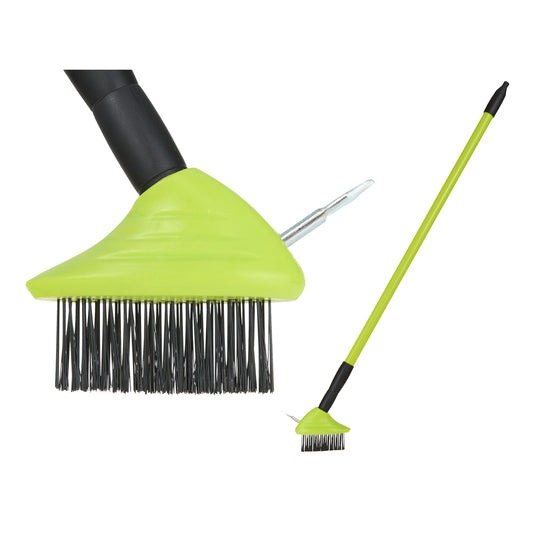 Perie de sarma cu racleta pentru pavaj pietruit, maner telescopic din plastic