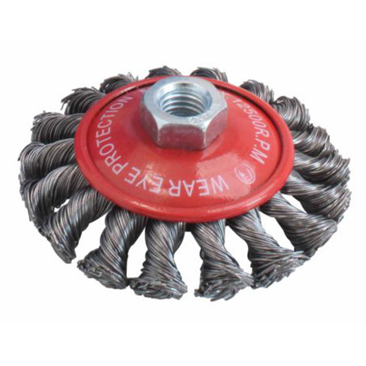 Perie de sarma rasucita conica pentru bormasina 100mm SATRA