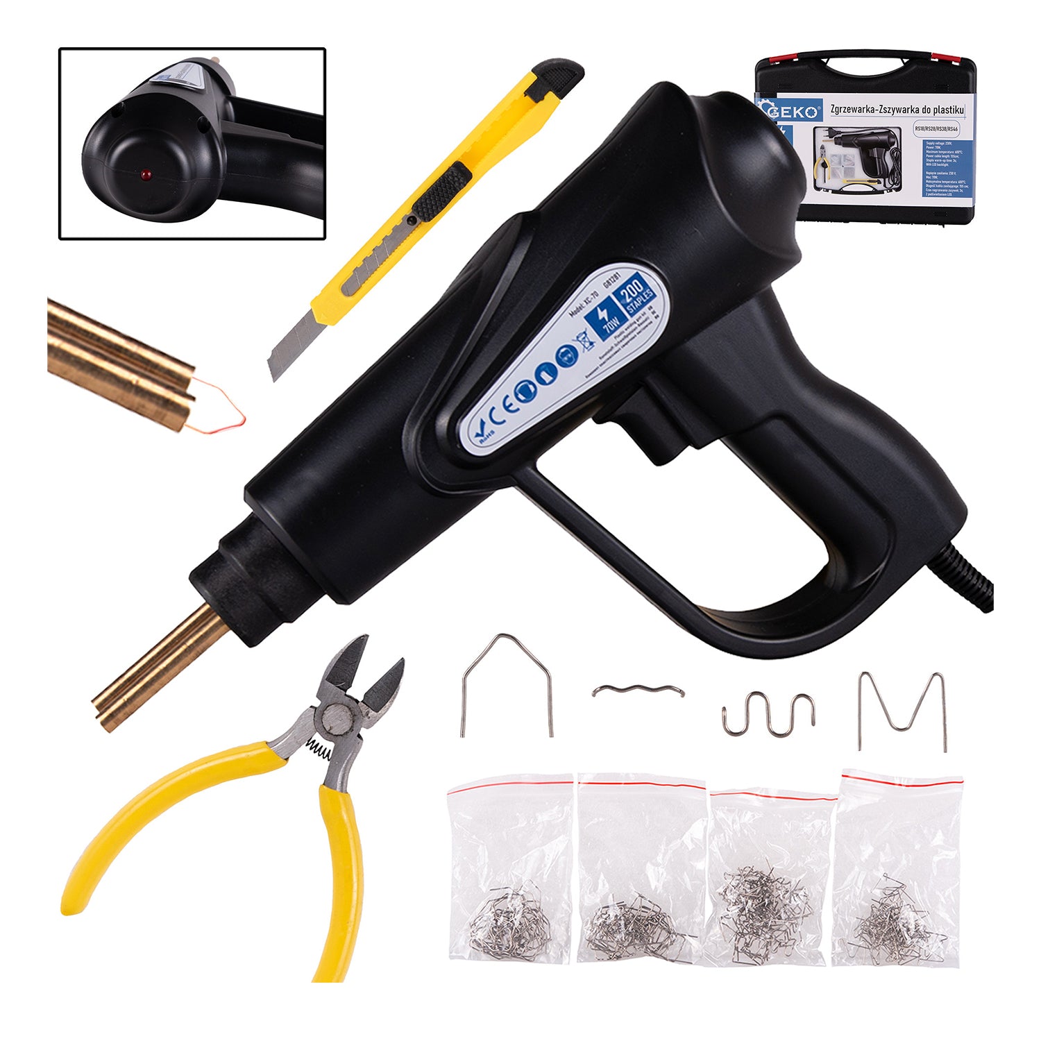 Pistol de lipit si reparat plastic 70W cu 200 capse
