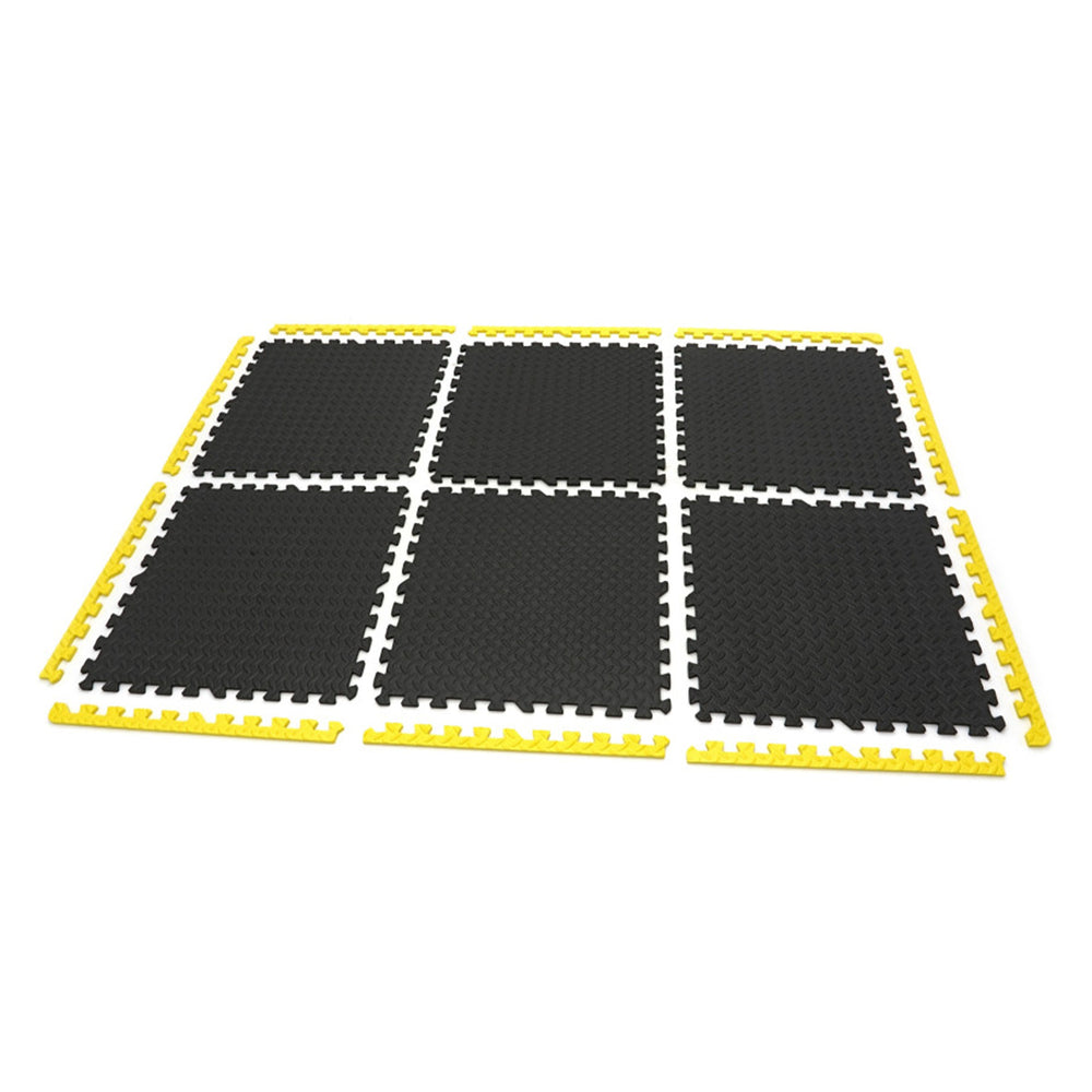 Placi protectie pardoseala din spuma eva tip puzzle 6 piese antiderapant pentru podea negru galben 61x61cm HBM MACHINES