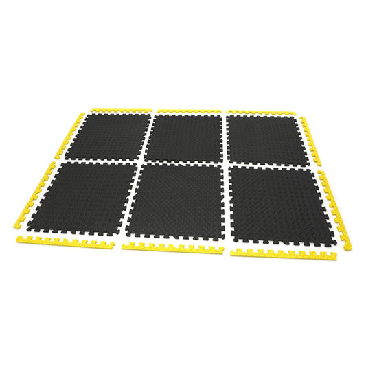 Placi protectie pardoseala din spuma eva tip puzzle 6 piese antiderapant pentru podea negru galben 61x61cm HBM MACHINES