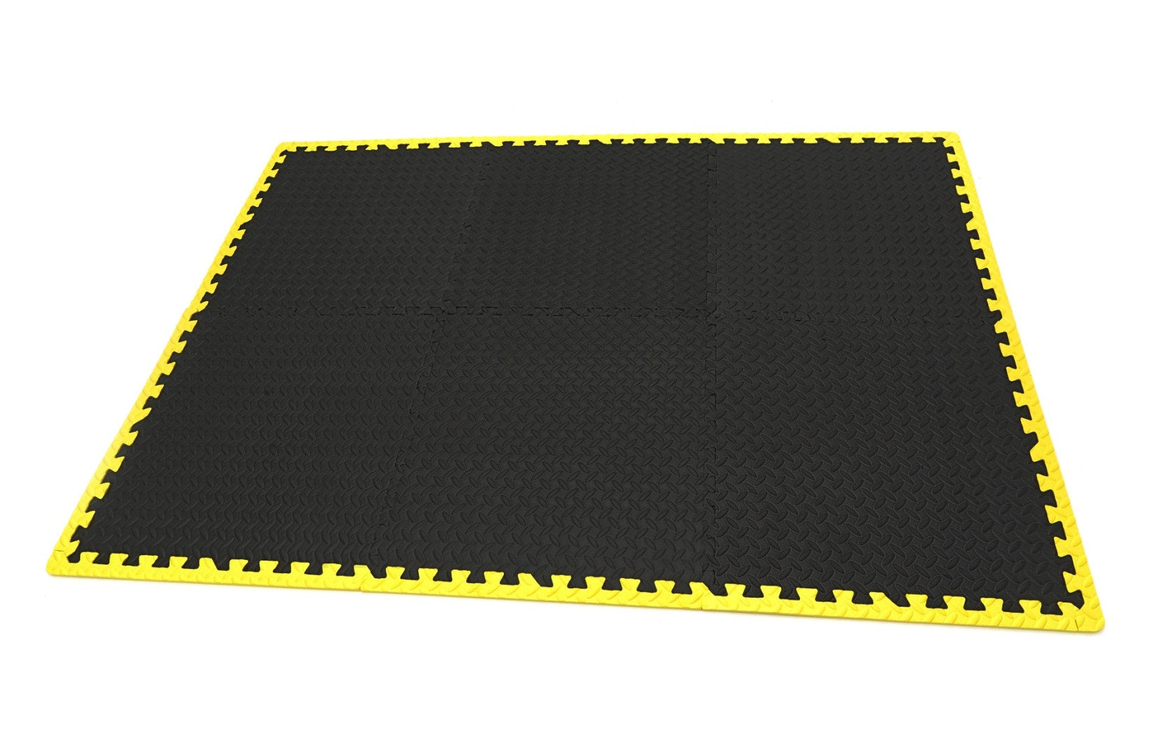Placi protectie pardoseala din spuma eva tip puzzle 6 piese antiderapant pentru podea negru galben 61x61cm HBM MACHINES