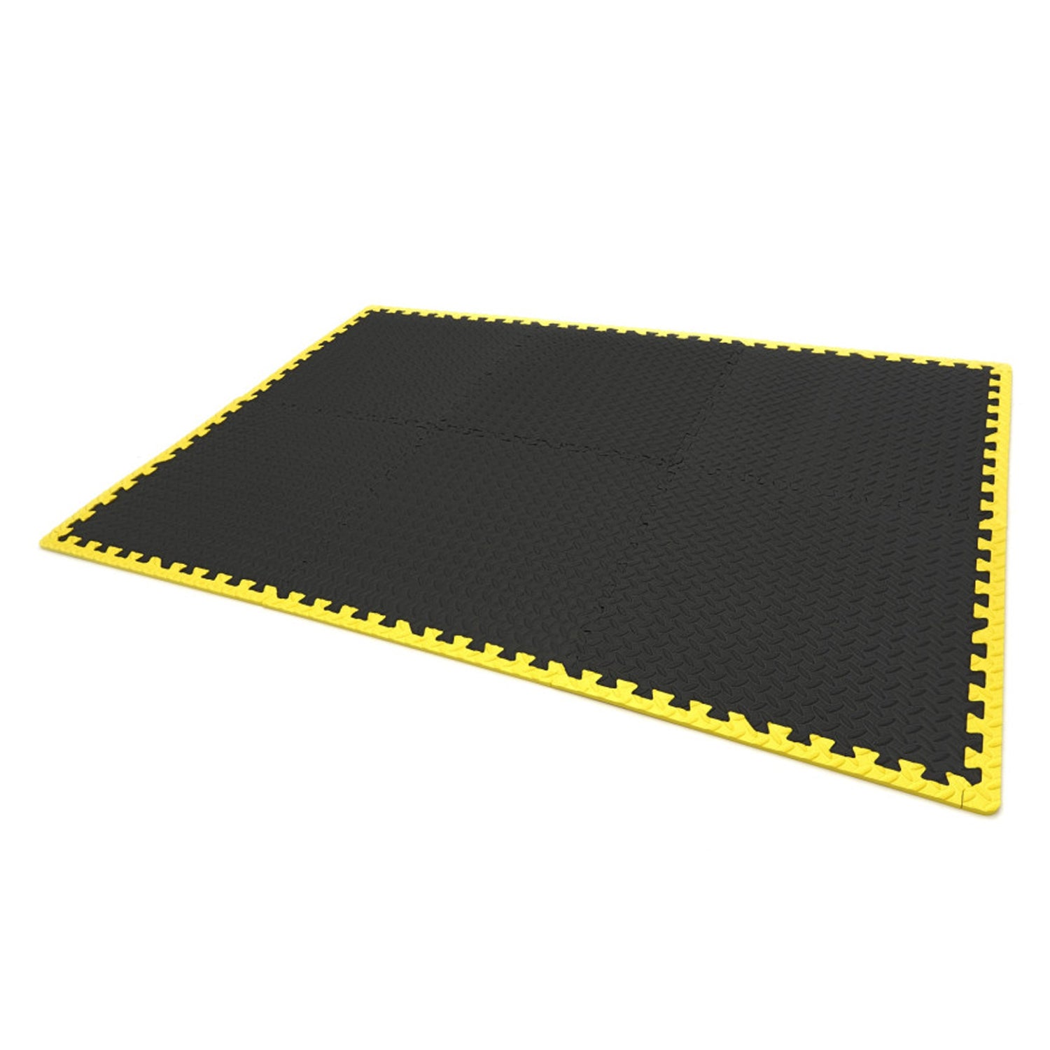 Placi protectie pardoseala din spuma eva tip puzzle 6 piese antiderapant pentru podea negru galben 61x61cm HBM MACHINES