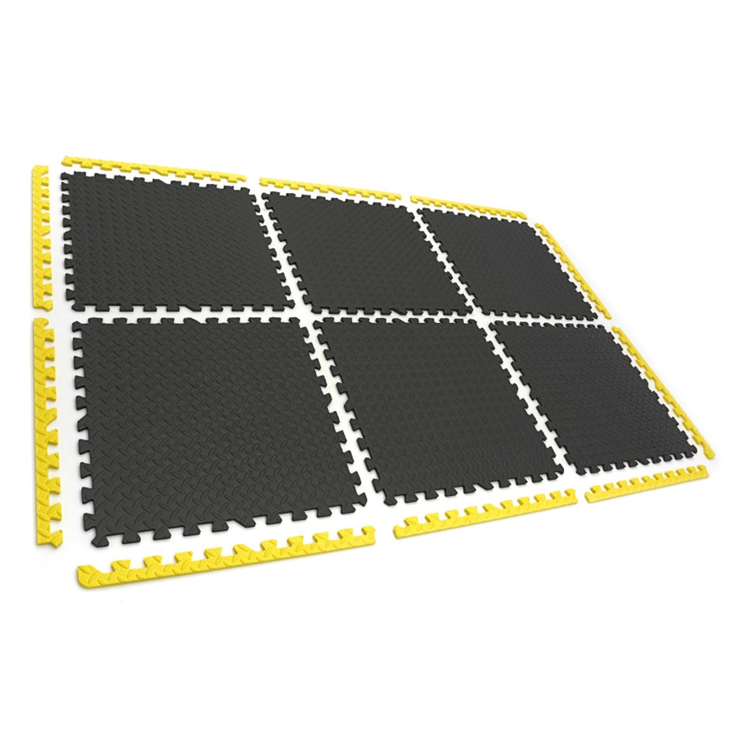Placi protectie pardoseala din spuma eva tip puzzle 6 piese antiderapant pentru podea negru galben 61x61cm HBM MACHINES