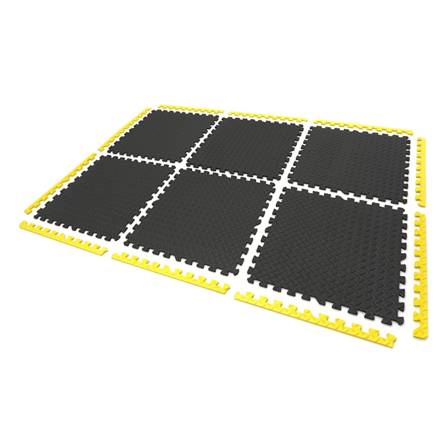 Placi protectie pardoseala din spuma eva tip puzzle 6 piese antiderapant pentru podea negru galben 61x61cm HBM MACHINES