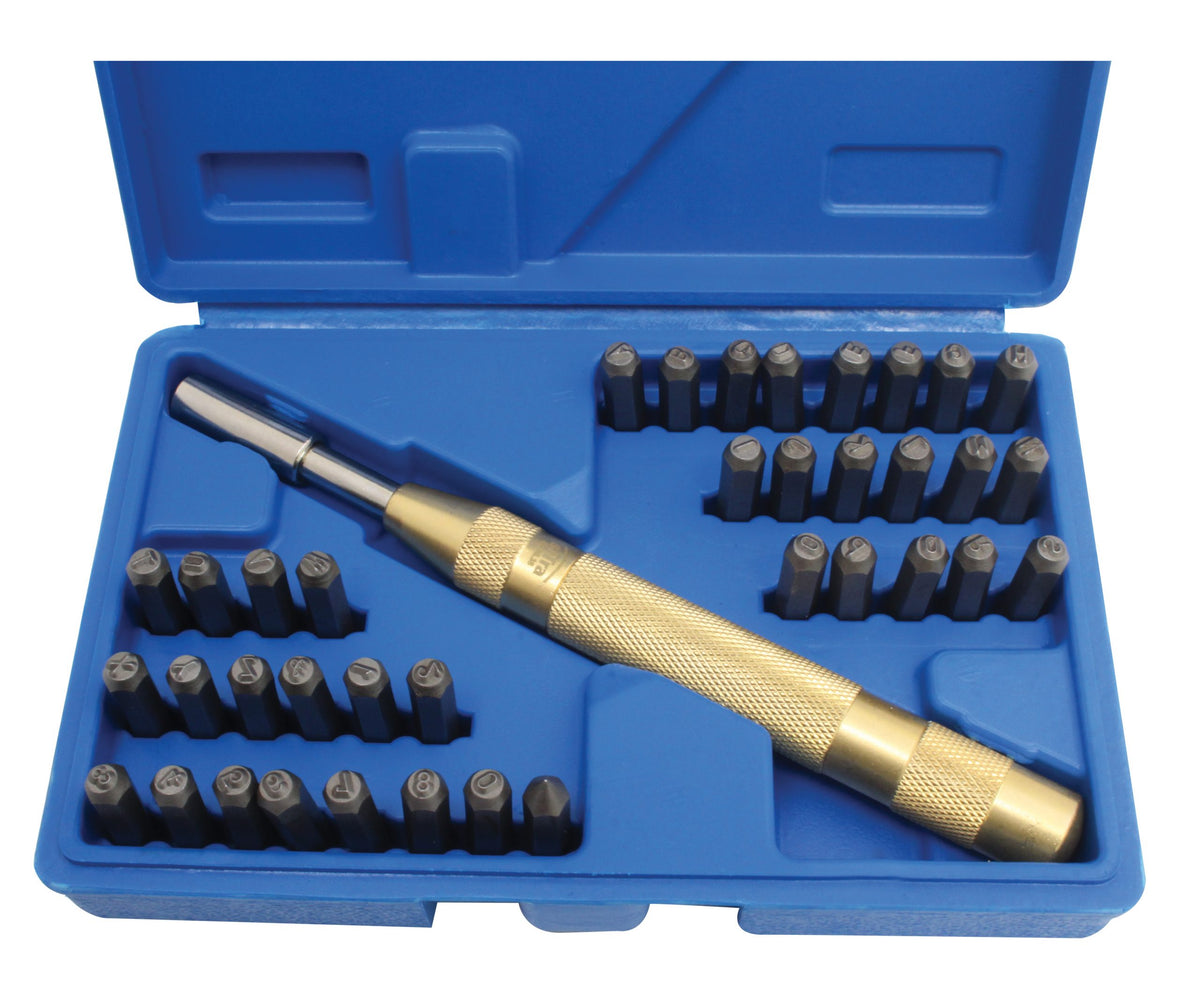 Poansoane litere si cifre cu punctator automat – set 38 piese, 170 mm, 4 mm
