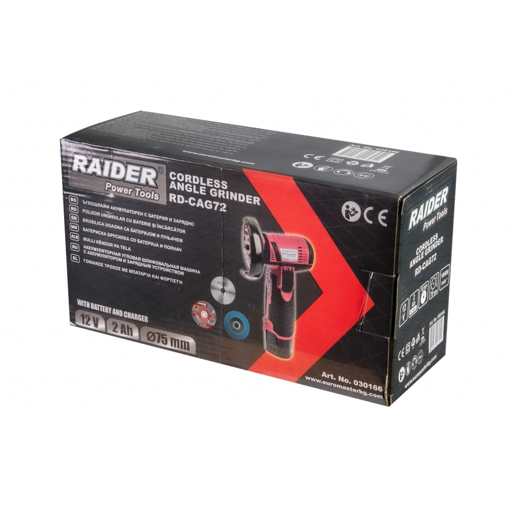Polizor unghiular cu acumulator 12V 2ah 75x10mm RAIDER