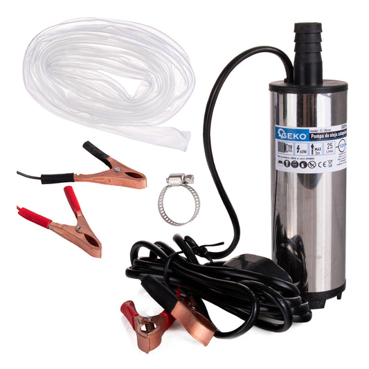 Pompa submersibila 60W 12V 25l/min cu furtun de 3m pentru transfer motorina si lichide