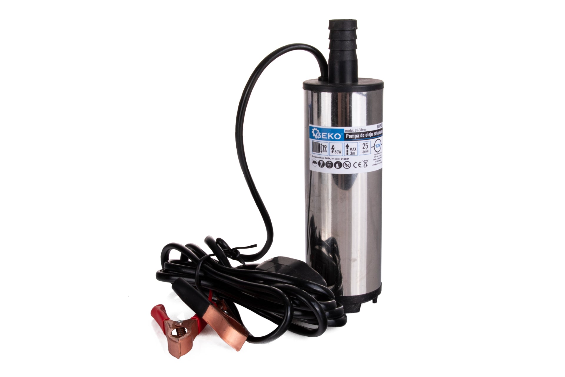 Pompa submersibila 60W 12V 25l/min cu furtun de 3m pentru transfer motorina si lichide