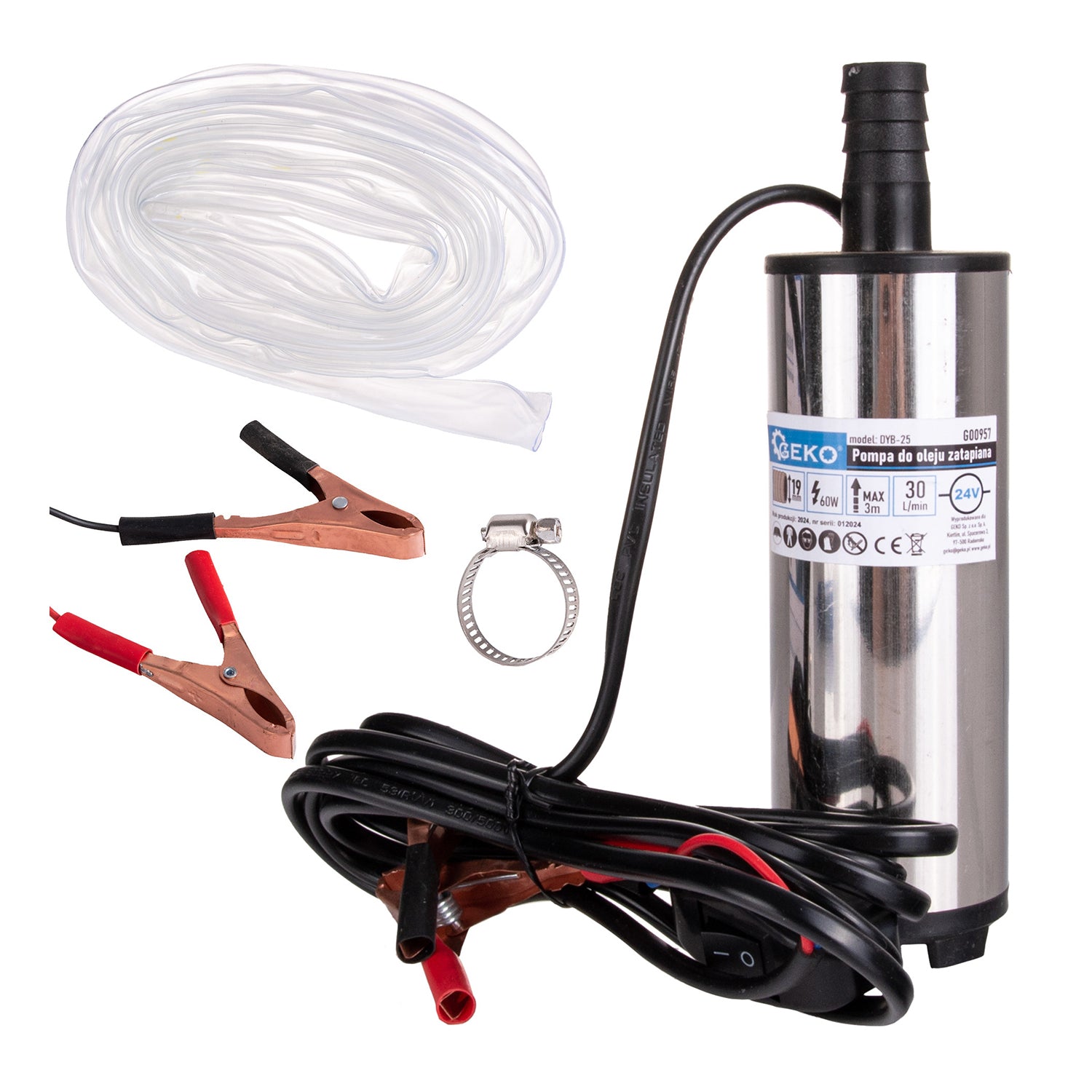 Pompa submersibila 60W 24V 30l/min cu furtun de 3m pentru transfer motorina si lichide