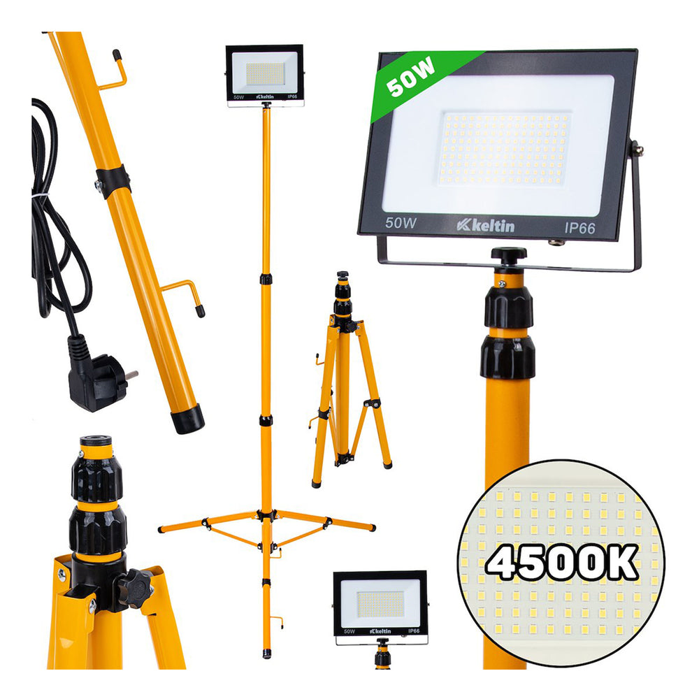 Proiector, lampa de lucru LED 50W cu stativ reglabil 60-160 cm, alb neutru 4500k 4500 lm - GEKO
