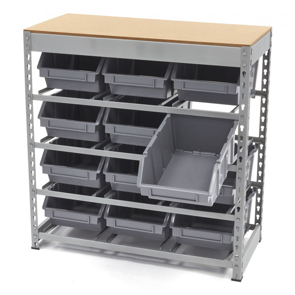 Raft stand organizator cu 12 cutii de depozitare