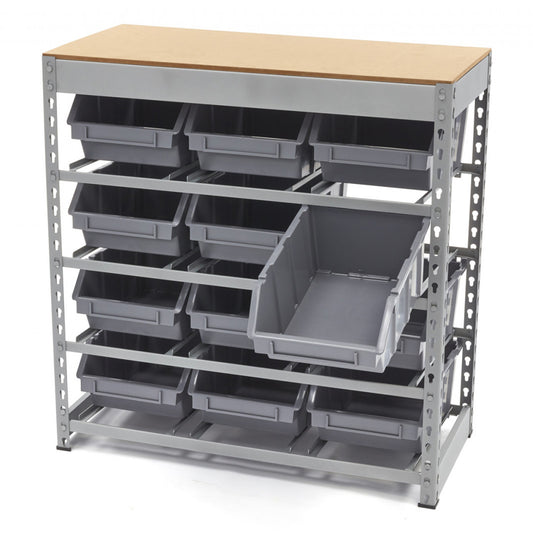 Raft stand organizator cu 12 cutii de depozitare