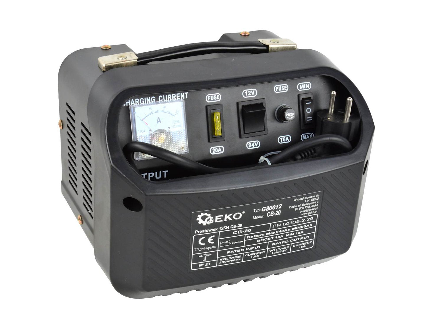Redresor auto 12/24V cb-20, 12-18a pentru baterii acumulator auto 60-240 ah - GEKO