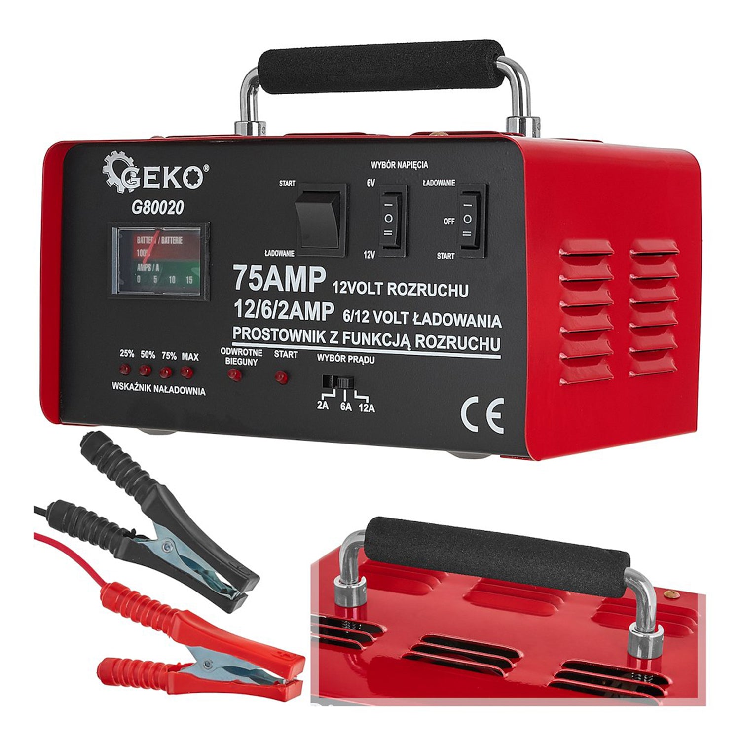 Redresor auto cu pornire 75a, 6/12V pentru baterii acumulator auto 20-120 ah - GEKO