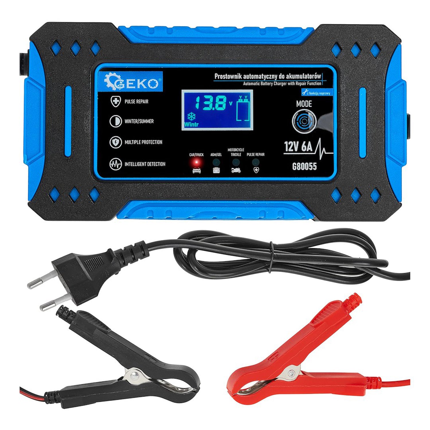 Redresor auto inteligent microprocesor LCD 12V 6a pentru baterii acumulator auto 2-150ah - GEKO