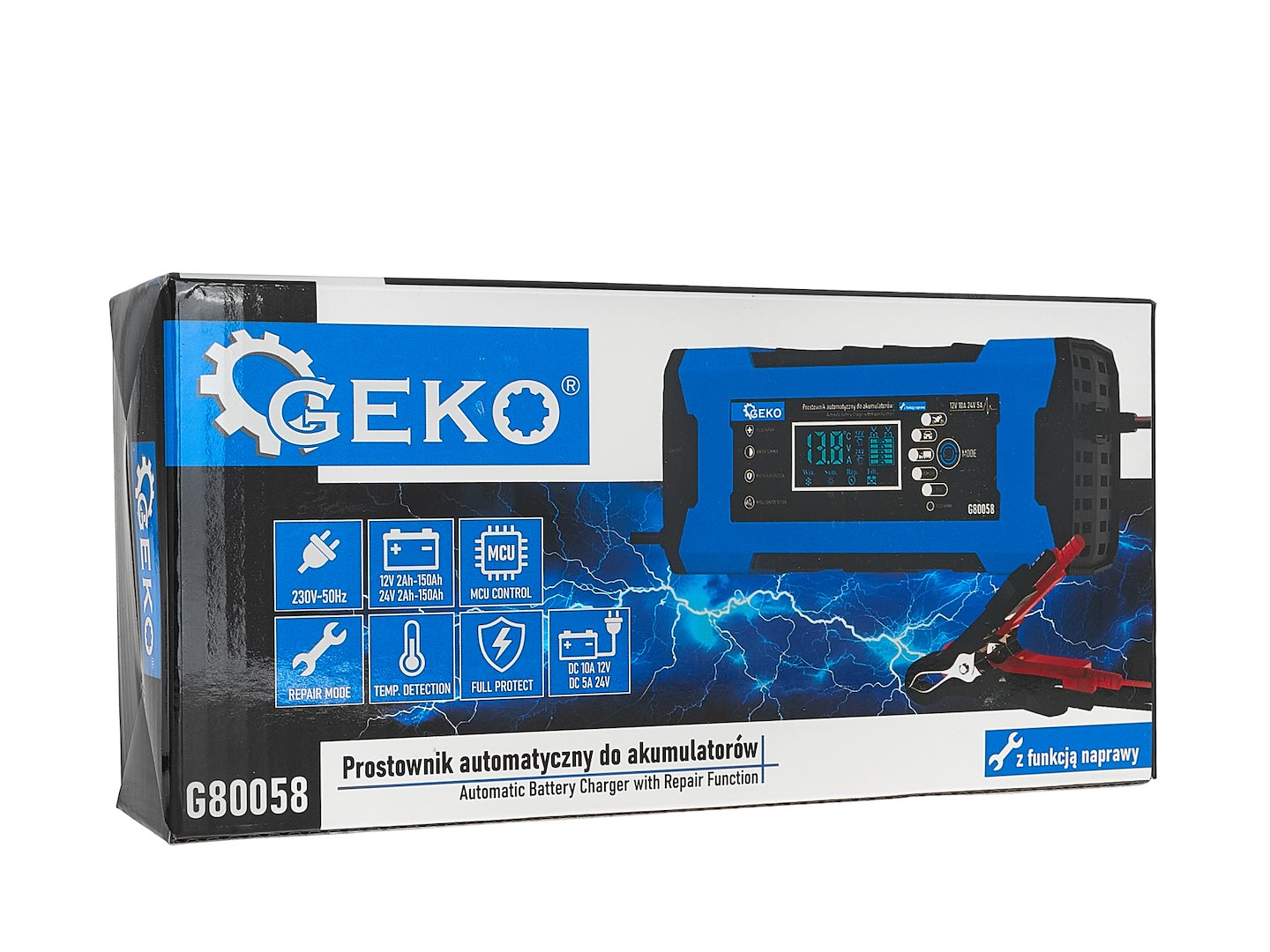 Redresor baterie auto moto cu afisaj digital LCD 12/24V 10a cu functie de reparare GEKO