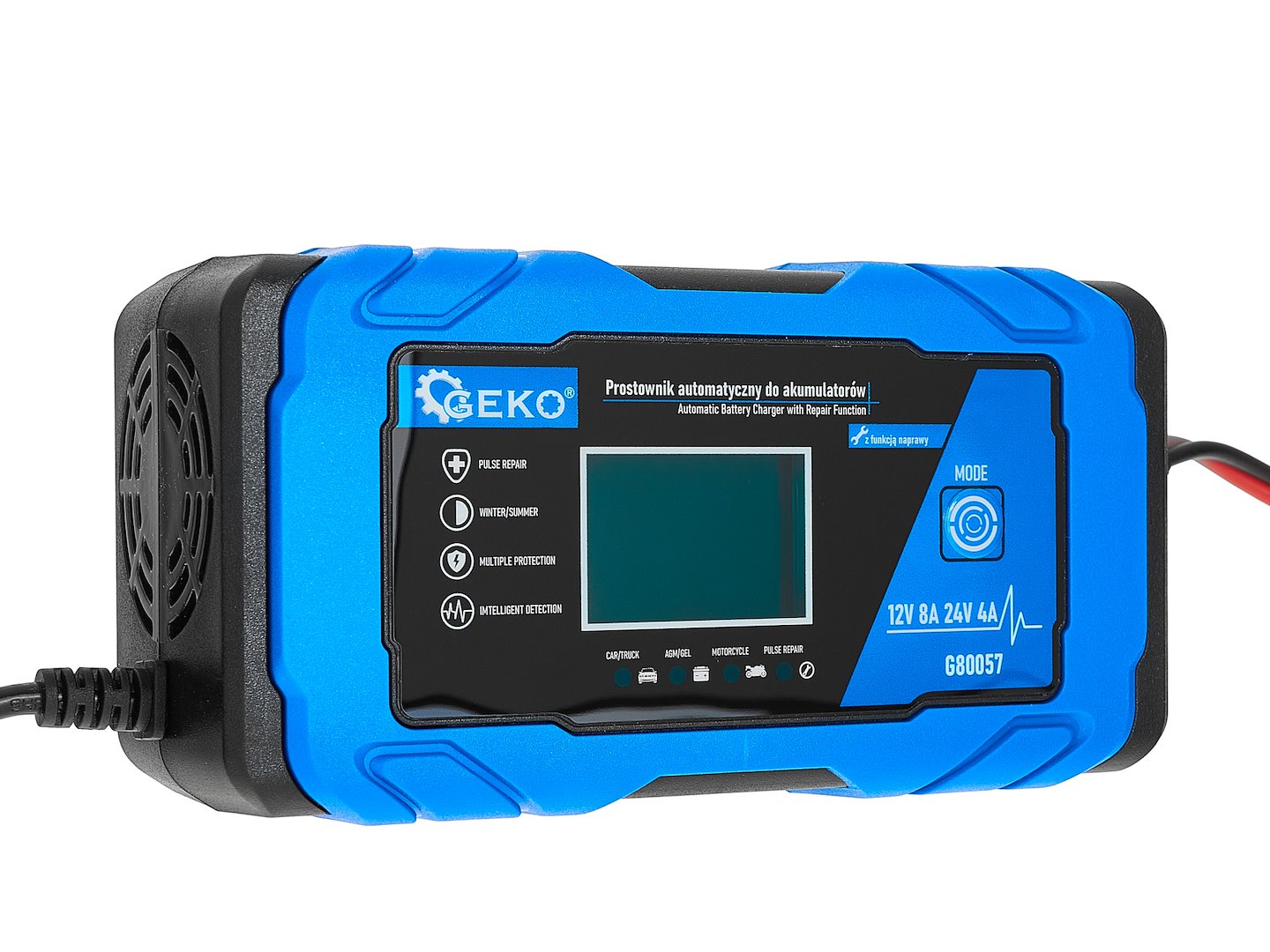 Redresor baterie auto moto cu afisaj digital LCD 12/24V 8a cu functie de reparare GEKO