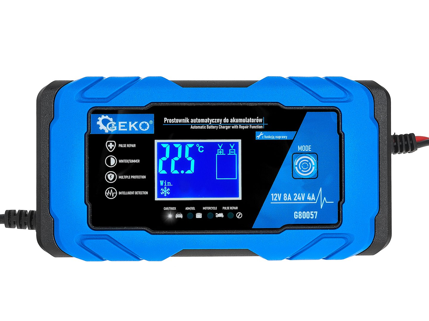 Redresor baterie auto moto cu afisaj digital LCD 12/24V 8a cu functie de reparare GEKO