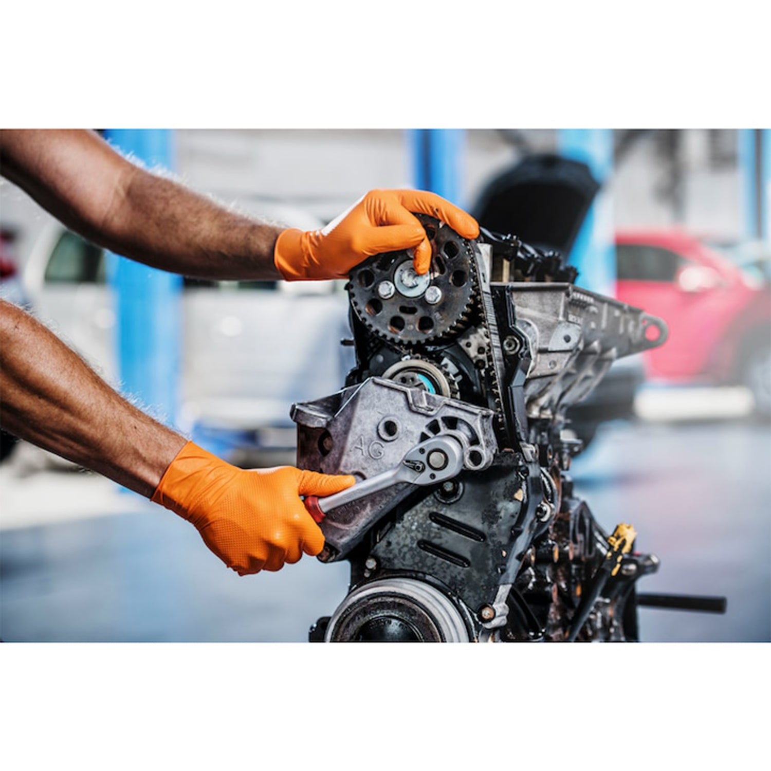 MANUSI DE NITRIL PREMIUM MERCATOR GOGRIP ONE BY ONE PORTOCALIU, MARIMEA M, SET DE 100BUC