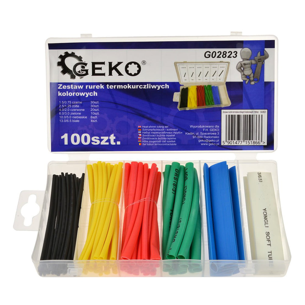 Set 100 tuburi mansoane termocontractibile colorate pentru cablu, 6 dimensiuni - GEKO