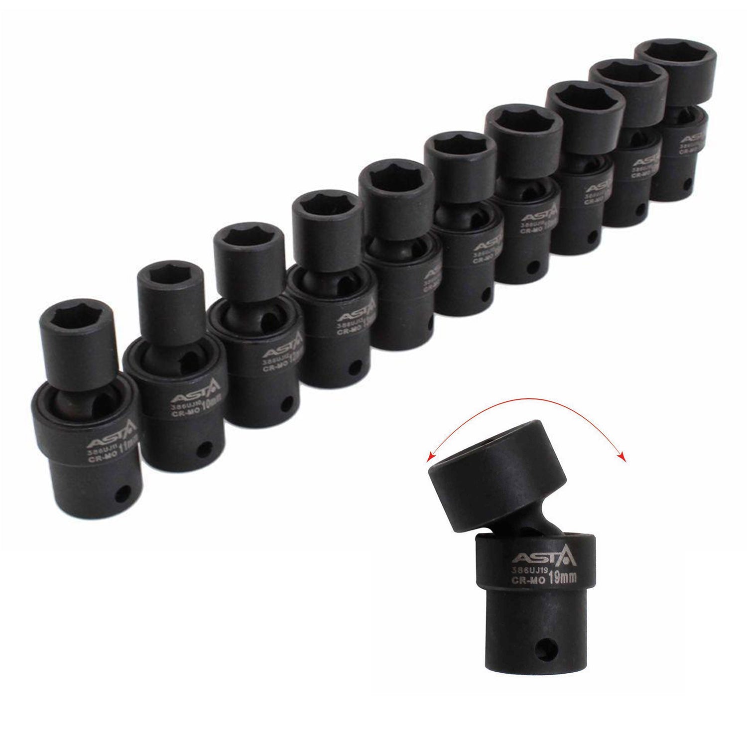 Set 10 chei tubulare de impact 3/8 10-19mm cu articulatie cardanica