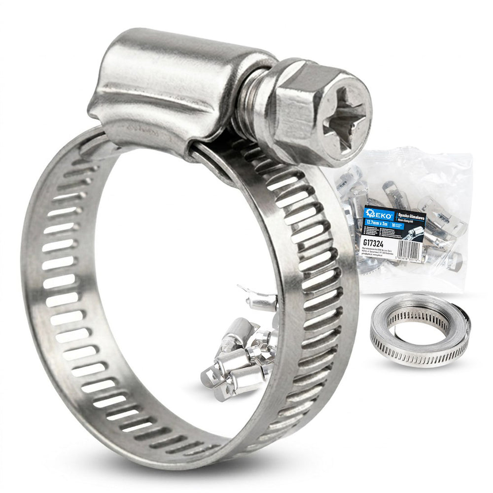 Set 10 coliere furtun cu banda metalica 12.7mm x 3m GEKO