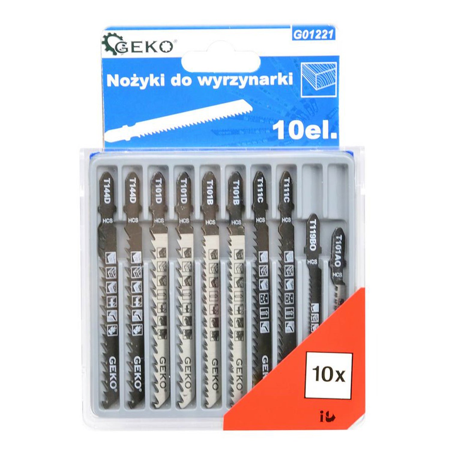 Set 10 lame pentru fierastrau pendular - otel hcs, prindere t - GEKO