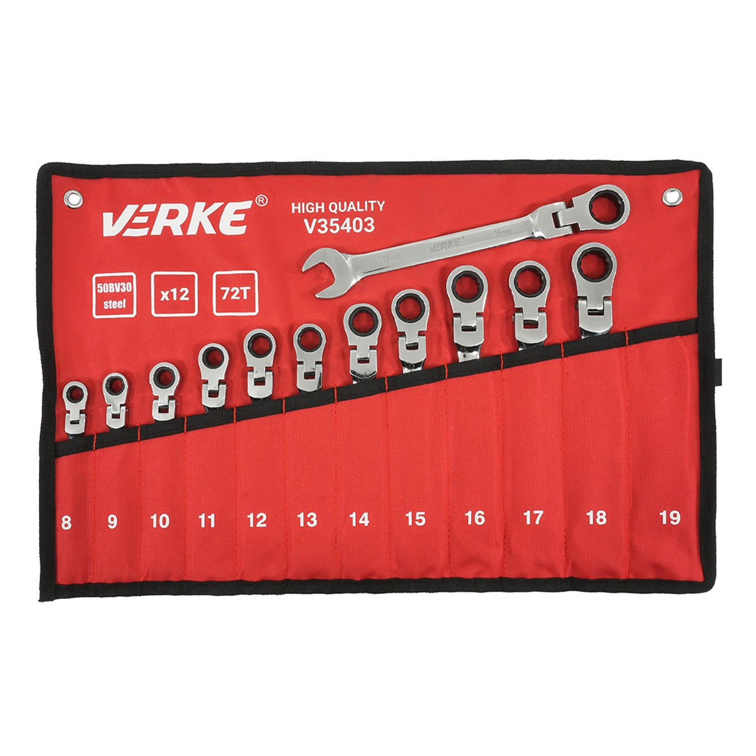 Set 12 chei combinate cu clichet articulate 8-19mm - VERKE
