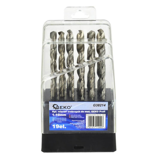 Set 19 burghie HSS pentru metal, 1–10 mm, prindere cilindrica, varf 135°