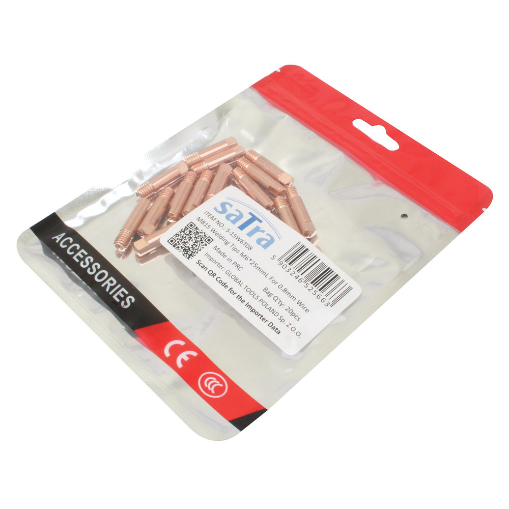 Set 20 buc duze de contact sudura MIG/mag m6 pentru sarma 0.8 mm, lungime 25 mm