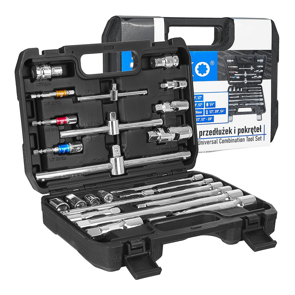 Set 25 piese prelungitoare, adaptoare si manere t 1/4 3/8 1/2 CRV - GEKO