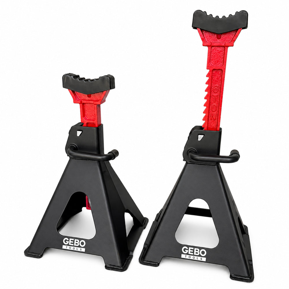 Set 2 capre 6t 39-60cm sustinere auto cu siguranta blocare dubla si tampon de cauciuc pentru protectie prag auto GEBO TOOLS