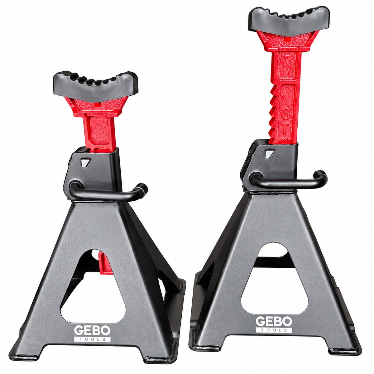 Set 2 capre 6t 39-60cm sustinere auto cu siguranta blocare dubla si tampon de cauciuc pentru protectie prag auto GEBO TOOLS