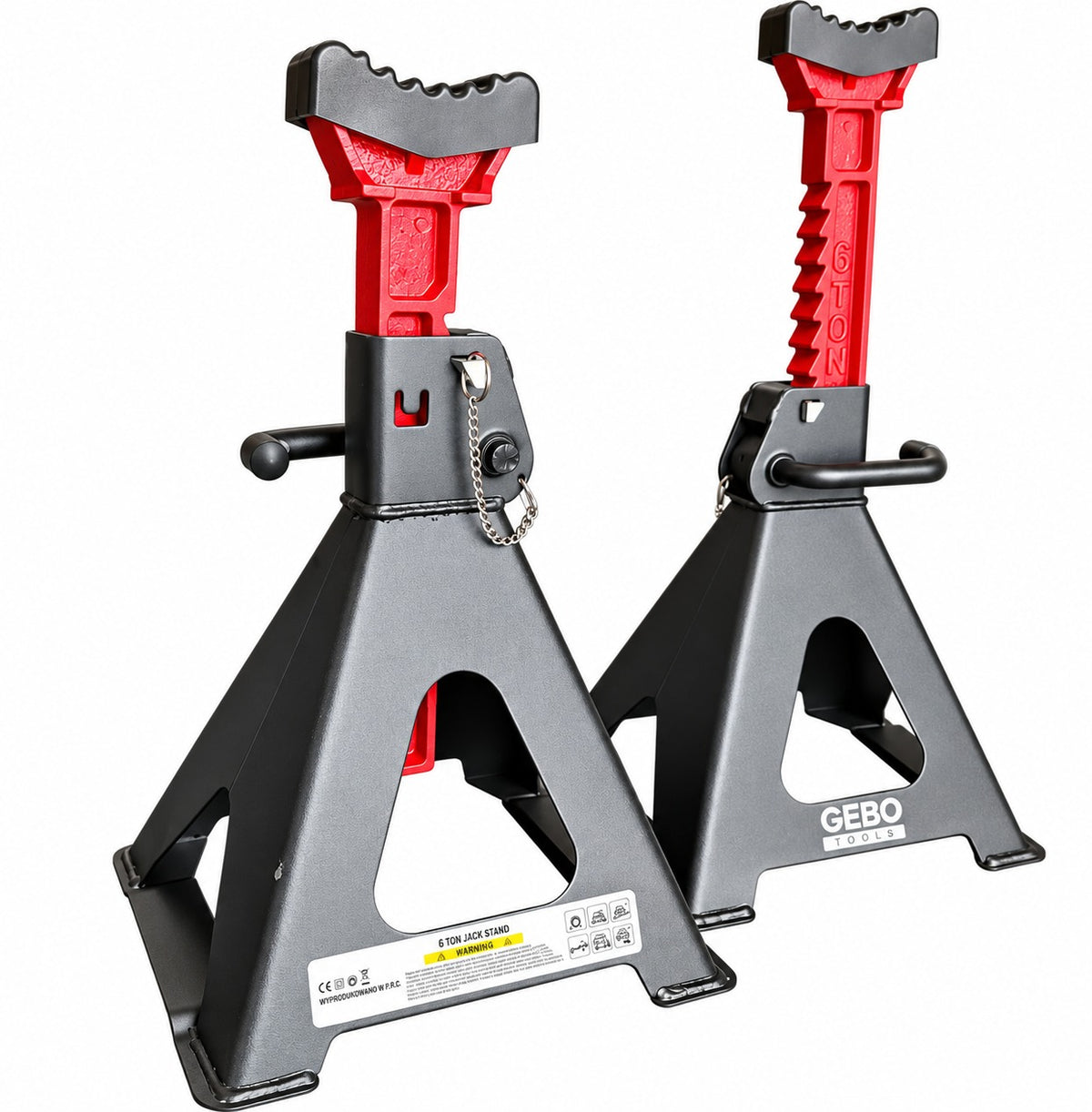 Set 2 capre 6t 39-60cm sustinere auto cu siguranta blocare dubla si tampon de cauciuc pentru protectie prag auto GEBO TOOLS