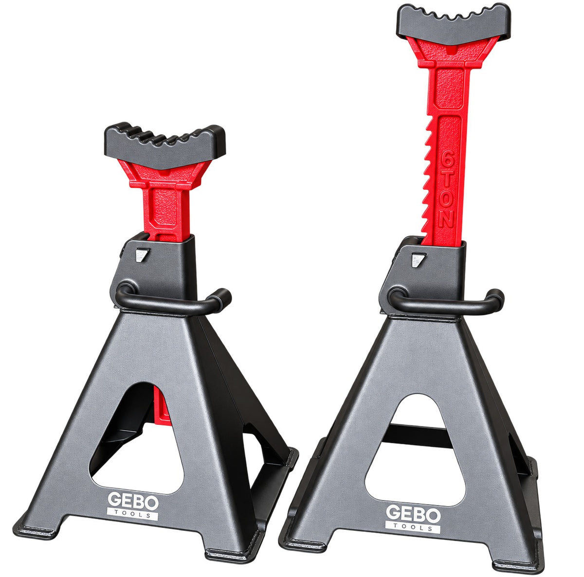 Set 2 capre 6t 39-60cm sustinere auto cu siguranta blocare dubla si tampon de cauciuc pentru protectie prag auto GEBO TOOLS