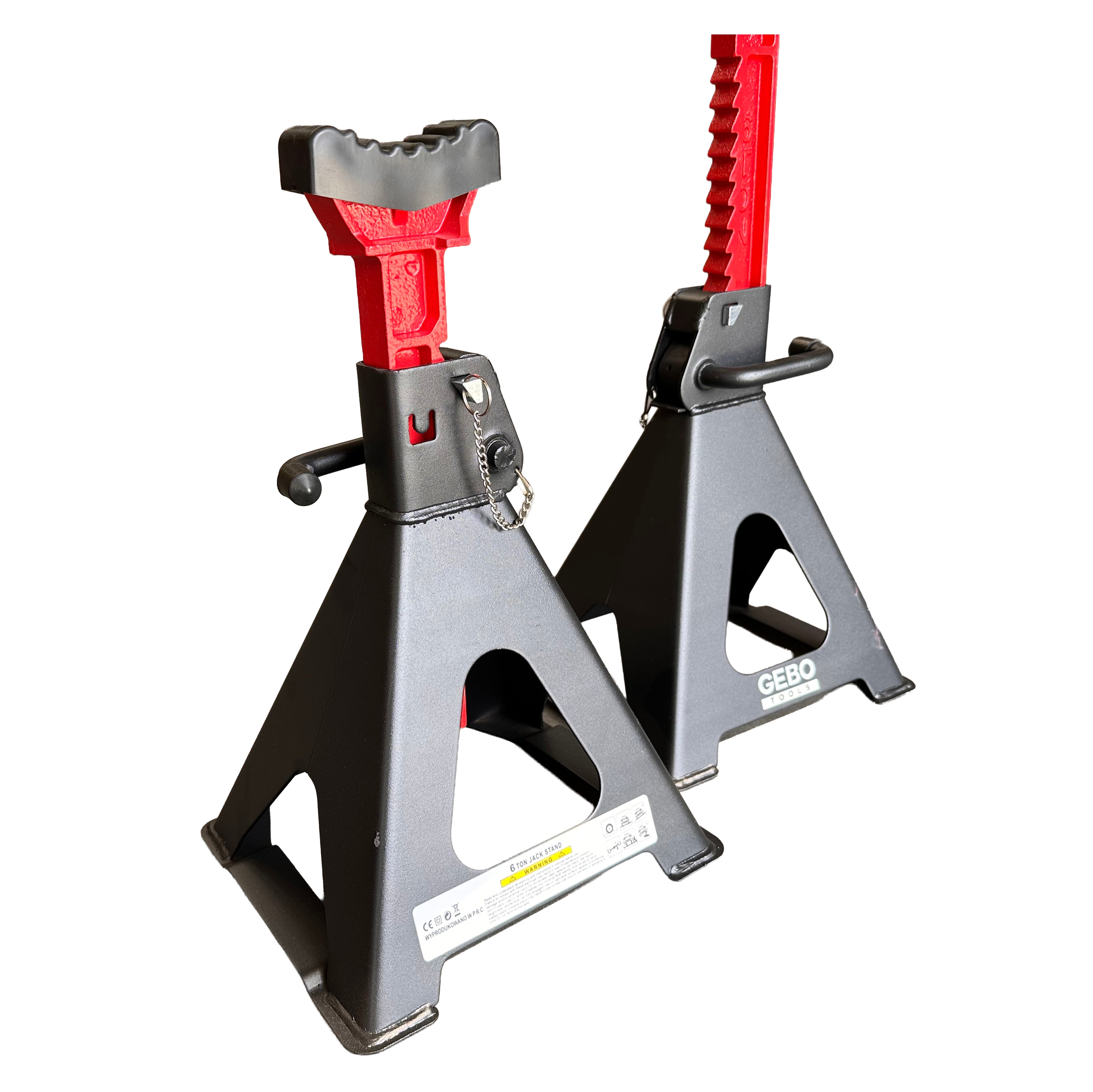 Set 2 capre 6t 39-60cm sustinere auto cu siguranta blocare dubla si tampon de cauciuc pentru protectie prag auto GEBO TOOLS