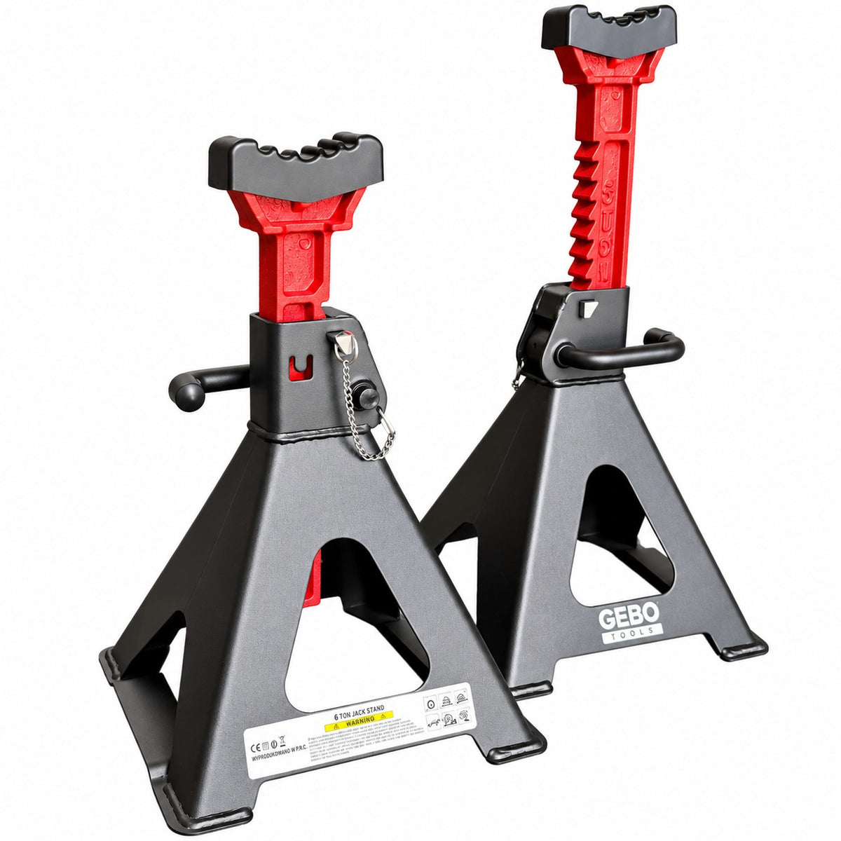 Set 2 capre 6t 39-60cm sustinere auto cu siguranta blocare dubla si tampon de cauciuc pentru protectie prag auto GEBO TOOLS